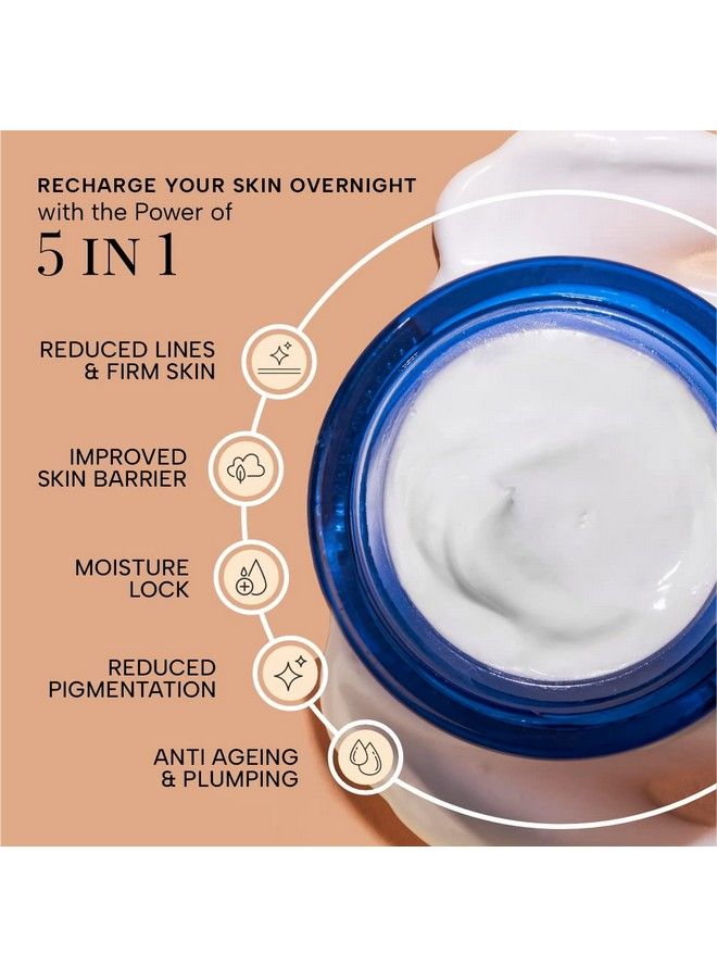 Super Recharge Night Cream With Bakuchiol (Natural Retinol) & Peptides ; Antiaging Formula ; Deeply Hydrates & Strenghten Skin Barrier ; Reduces Fine Lines & Wrinkles ; Luxury Skincare ; Vegan ; 50Gm