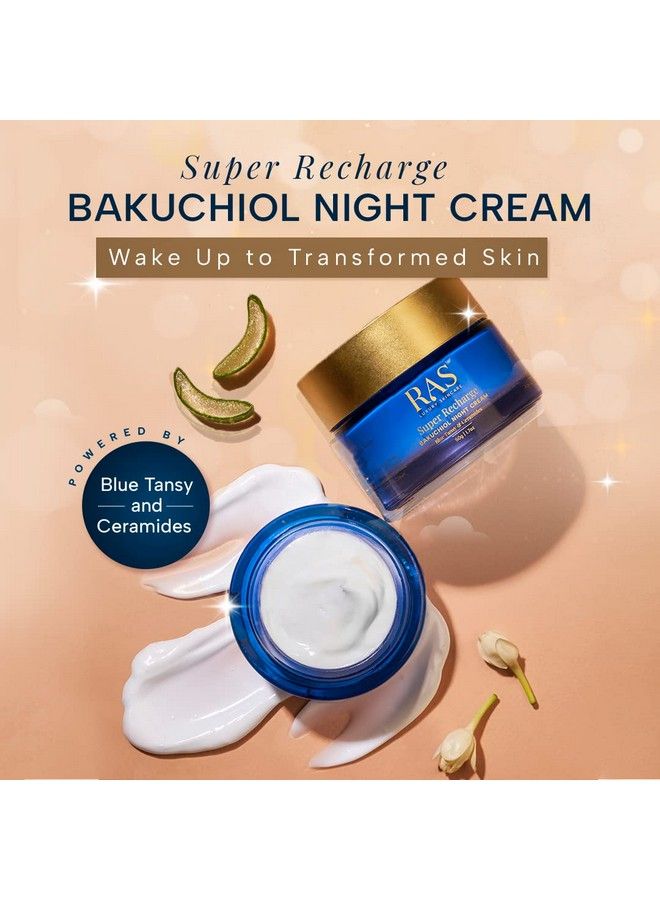 Super Recharge Night Cream With Bakuchiol (Natural Retinol) & Peptides ; Antiaging Formula ; Deeply Hydrates & Strenghten Skin Barrier ; Reduces Fine Lines & Wrinkles ; Luxury Skincare ; Vegan ; 50Gm