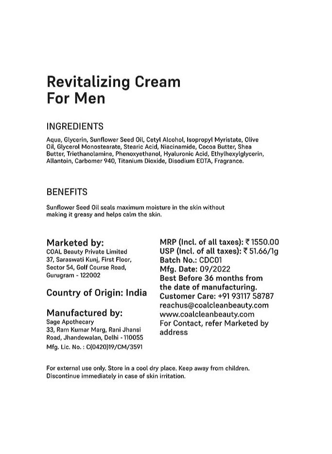 COAL Clean Beauty Revitalizing Cream For Men