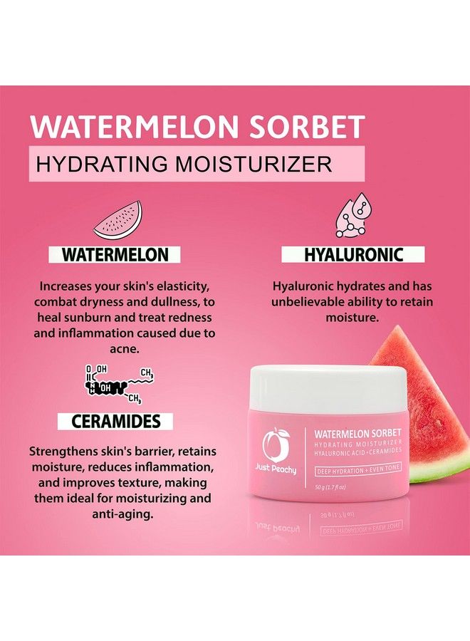 Watermelon Sorbet Hydrating Moisturiser With Hyaluronic Acid Watermelon And Ceramides ; Lightweight ; Hydrates & Plumps Skin ; Non Oily Matte Face Cream For Dull Skin And Dryness 50G