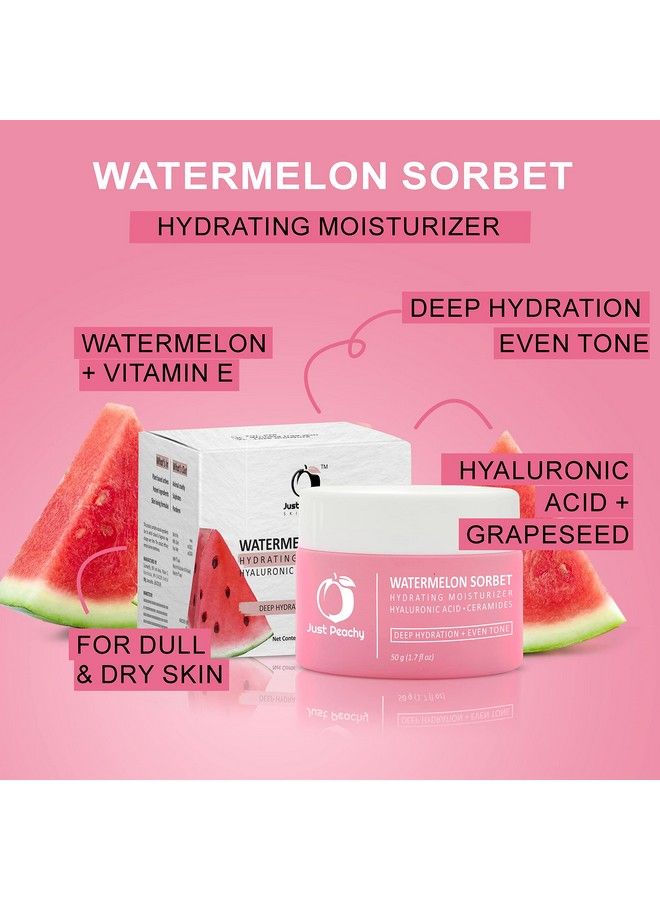 Watermelon Sorbet Hydrating Moisturiser With Hyaluronic Acid Watermelon And Ceramides ; Lightweight ; Hydrates & Plumps Skin ; Non Oily Matte Face Cream For Dull Skin And Dryness 50G