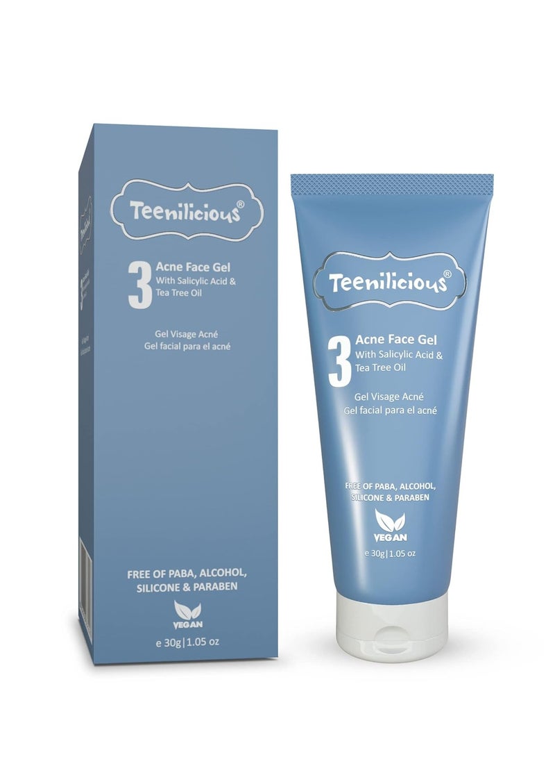 Teenilicious Acne Face Gel With 2% Salicylic Acid Tea Tree Oil Acne Face Gel For Blackheads Whiteheads