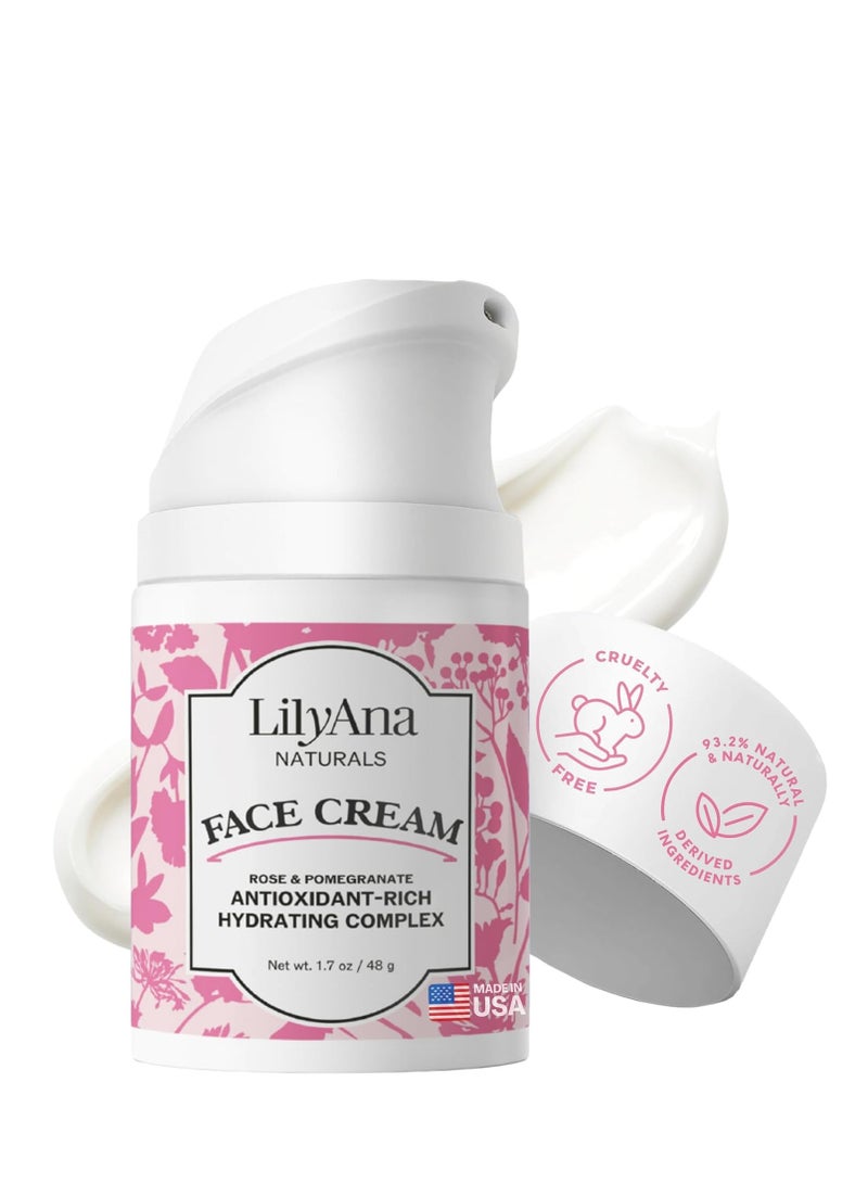 LilyAna Naturals Face and Neck Moisturizer for Women and Men - Moisturizer Face and Neck Cream for Dry Skin and Dark Spot Brightening - Rose and Pomegranate Extracts - 1.7oz