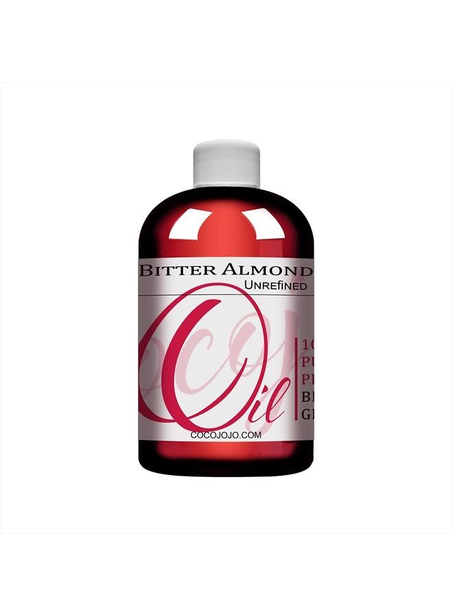 Bitter Almond Oil - 8 oz - 100% Pure, Unrefined, Cold Pressed, Non-GMO, Vegan, Extra Virgin, All Natural, Perfect for Body, Hair, Face, Skin, Nails, Facial Hair, Lashes, Eyebrows - Packaging May Vary