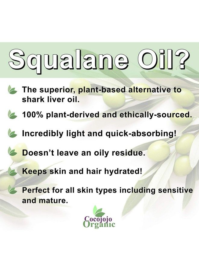 Squalane Oil 100% Pure Plant Derived Refined Cold Pressed Squalene From Olives Vegan Undiluted Bulk Carrier Oil For Face Skin Hair Body Cosmetics Natural Cleanser Moisturizer (16 Oz)