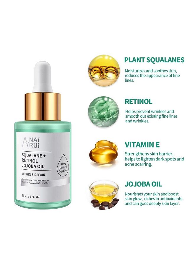 Squalane Retinol Jojoba Oil Moisturizer For Face Hydrate Nourish Moisturize Fine Lines And Wrinkles Wrinklerepair Facial Oil For Smoother Supple Skin 1 Fl. Oz