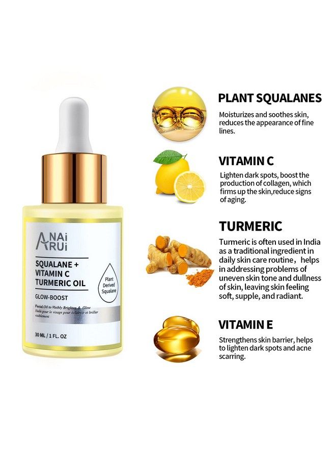 Squalane Vitamin C Turmeric Facial Oil Moisturizer For Face Hydrates Firms Skin 1 Fl. Oz.