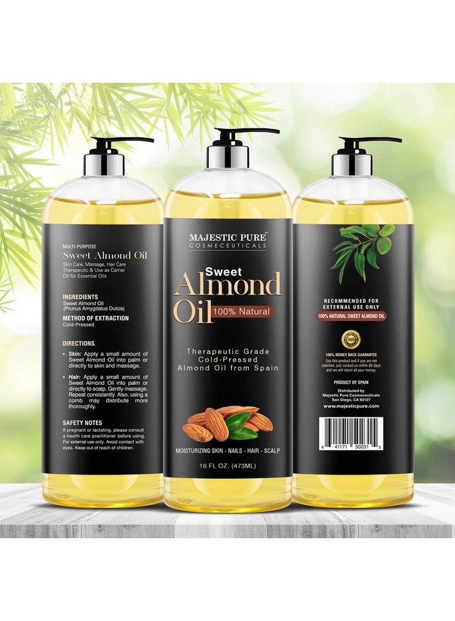 Ajestic Pure Sweet Almond Oil Triple A Grade Quality Pure And Natural From Spain Cold Pressed (Packaging May Vary) 16 Fl. Oz