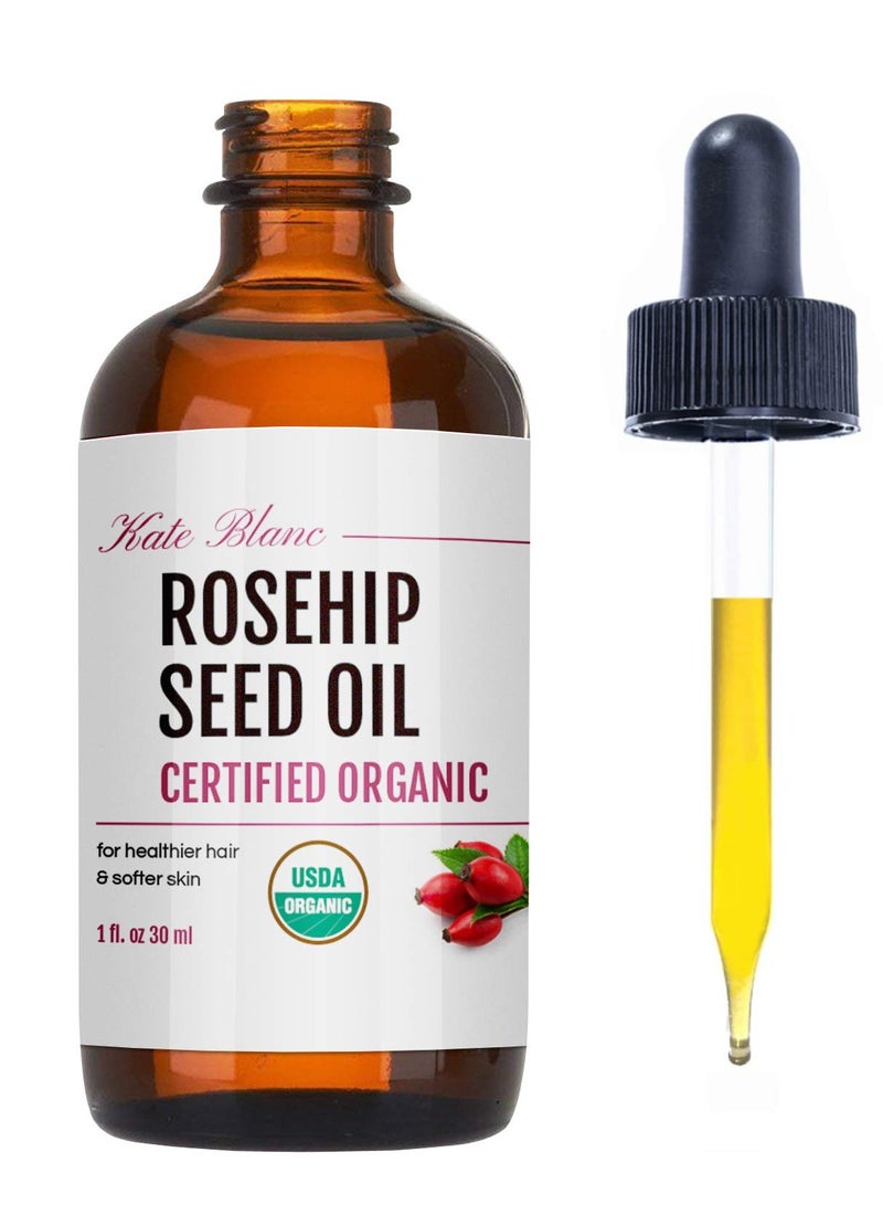 Kate Blanc Cosmetics rosehip oil for face & skin 1oz USDA organic rosehip seed oil for gua sha massage & dace oil 100% pure cold pressed rose hip oil for acne scars & facial oil