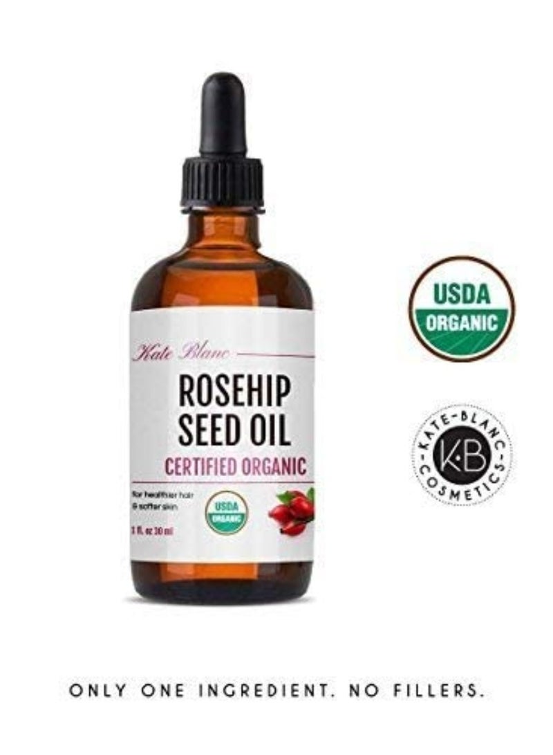 Kate Blanc Cosmetics rosehip oil for face & skin 1oz USDA organic rosehip seed oil for gua sha massage & dace oil 100% pure cold pressed rose hip oil for acne scars & facial oil