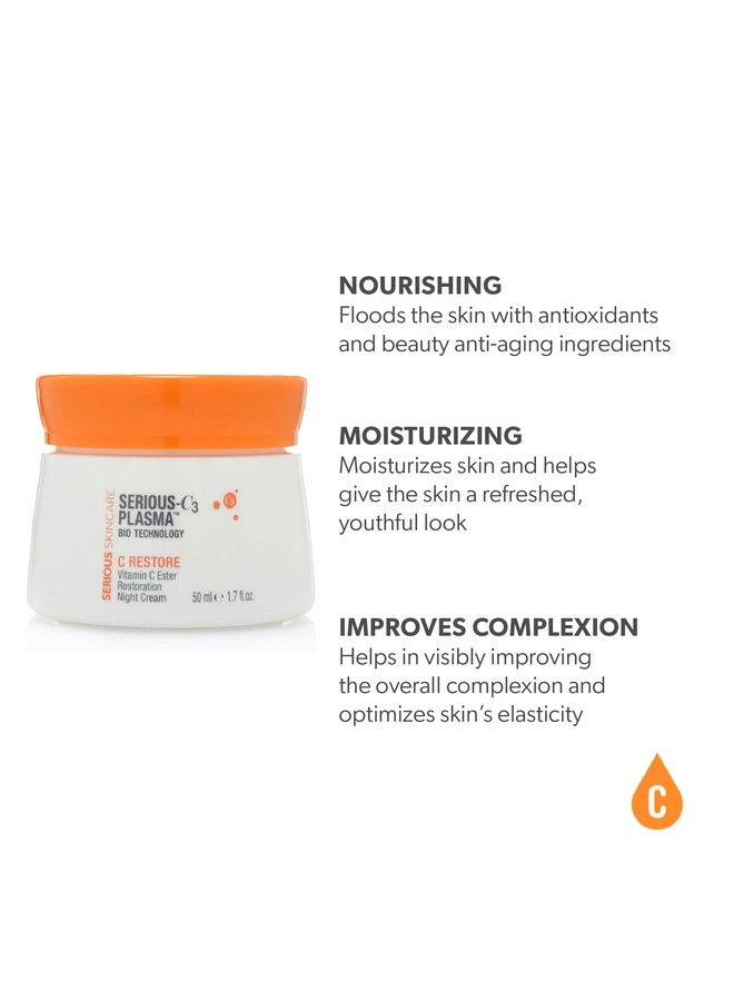 Seriousc3 Plasma Restoration Night Cream For Deep Hydration | Vitamin C | Night Moisture Cream | 1Pack 1.7 Oz.