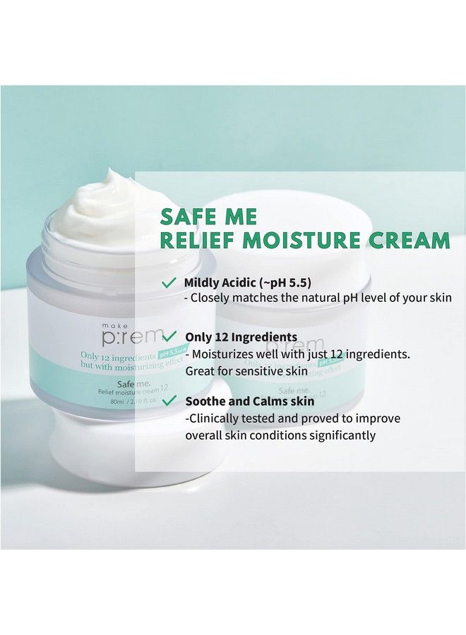 Makeprem Safe Me. Relief Moisture Cream For Dry Sensitive Skin Moisturizer Night Cream Hydrating & Nourishing Reduce Redness Acne & S With Hypoallergenic Vegan Ewg Verified (2.70 Fl Oz With Minis)