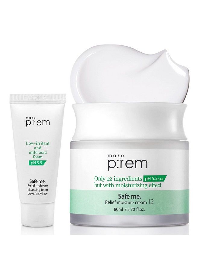 Makeprem Safe Me. Relief Moisture Cream For Dry Sensitive Skin Moisturizer Night Cream Hydrating & Nourishing Reduce Redness Acne & S With Hypoallergenic Vegan Ewg Verified (2.70 Fl Oz With Minis)