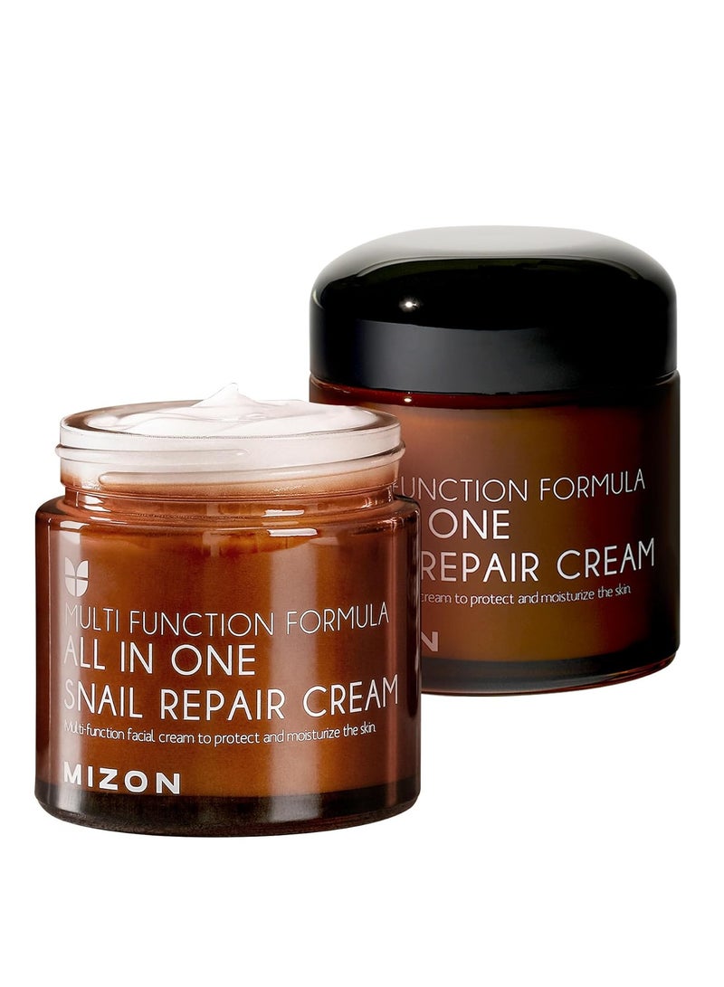 MIZON All in One Snail Repair Cream Snail Line Face Moisturizer Snail Mucin Extract Wrinkle Care Blemish Care Without Stickiness Korean Skincare (75ml, 2.5 fl oz)