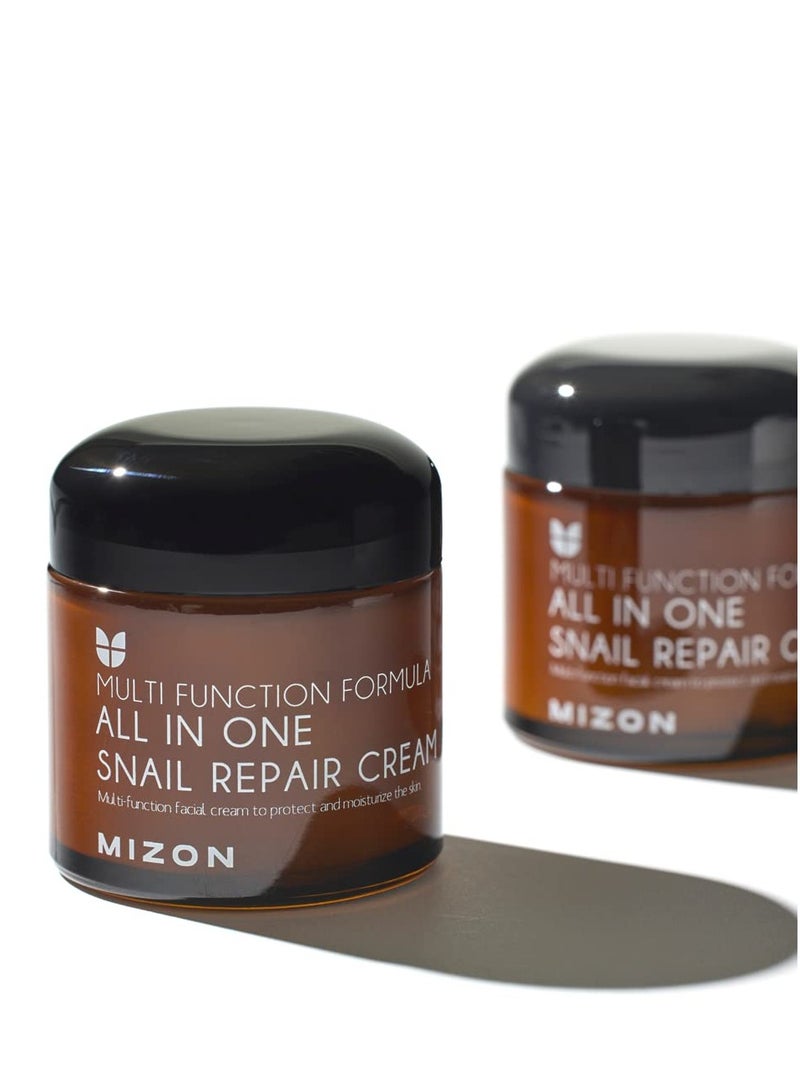 MIZON All in One Snail Repair Cream Snail Line Face Moisturizer Snail Mucin Extract Wrinkle Care Blemish Care Without Stickiness Korean Skincare (75ml, 2.5 fl oz)