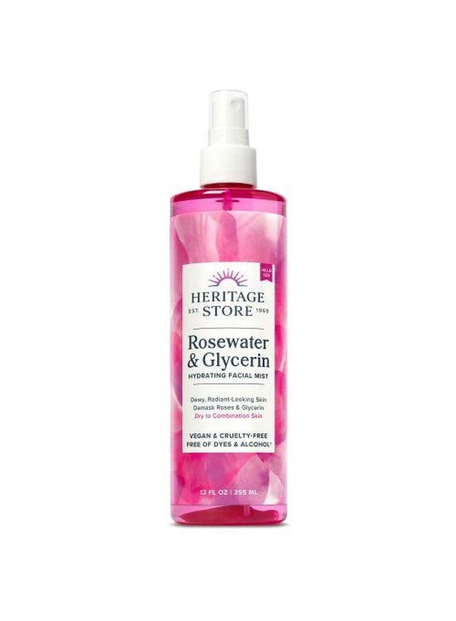 Rosewater & Glycerin Hydrating Facial Mist For Dewy Radiant Skin | No Dyes Or Cruelty Free (12 Ounce)