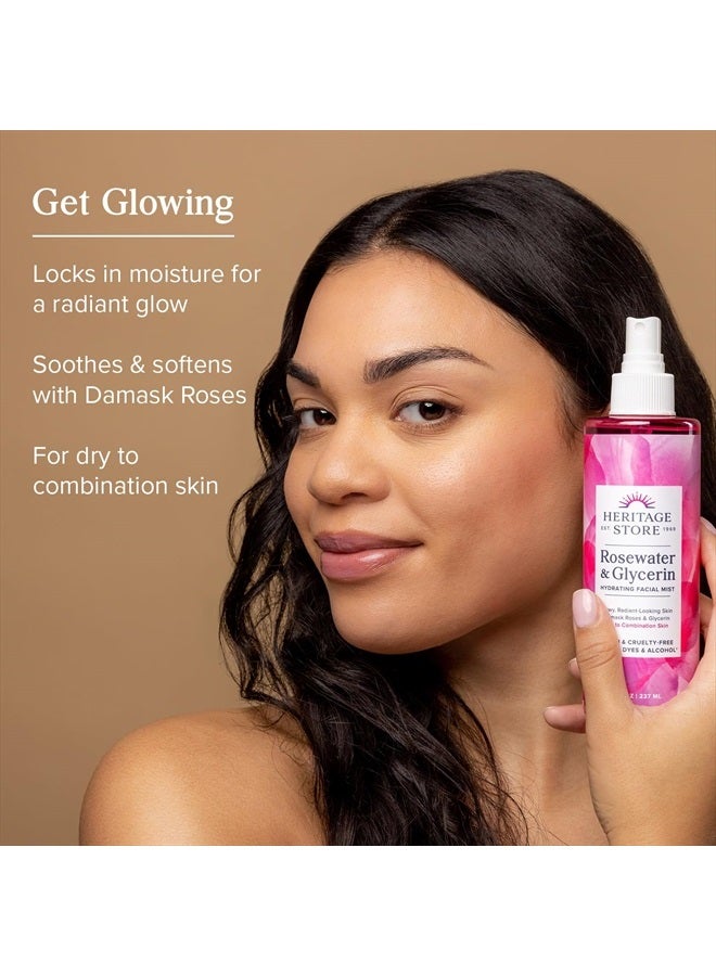 Rosewater & Glycerin, Hydrating Mist for Skin & Hair, No Dyes or Alcohol, Vegan (8oz)