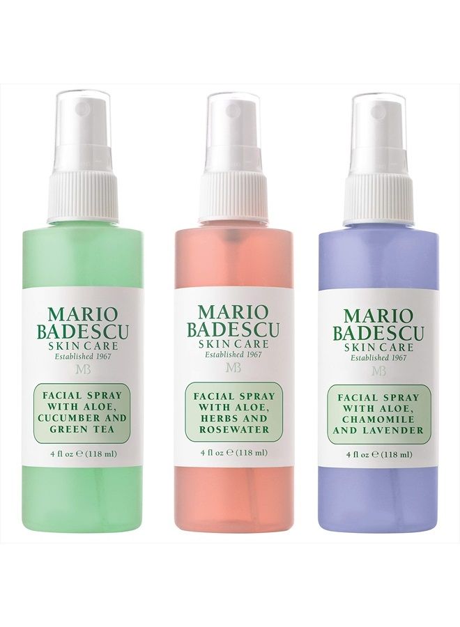 Spritz Mist and Glow Facial Spray Trio Collection with Cucumber, Rose Water and Lavender, Multi-Purpose Cooling and Hydrating Face Mist for All Skin Types, 4 Fl Oz (Pack of 3)