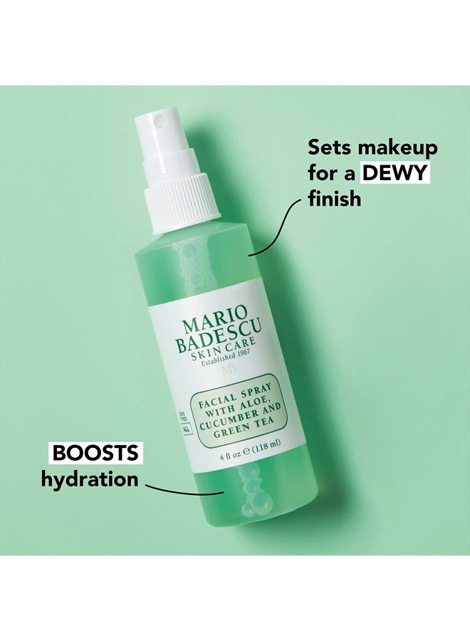 Facial Spray with Aloe, Cucumber and Green Tea for All Skin Types | Face Mist that Hydrates & Invigorates | 4 FL OZ