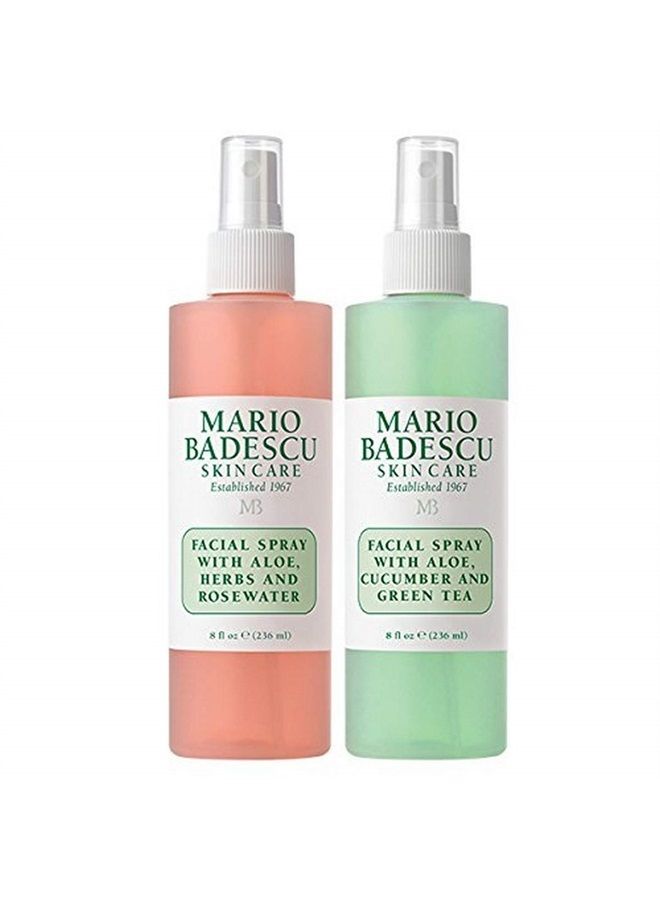 Facial Spray Aloe, Rose Water and Cucumber - Green Tea Duo for Face, Neck or Hair, Cooling and Hydrating Face Mist for All Skin Types, Dewy Finish, 8 Fl Oz (Pack of 2)