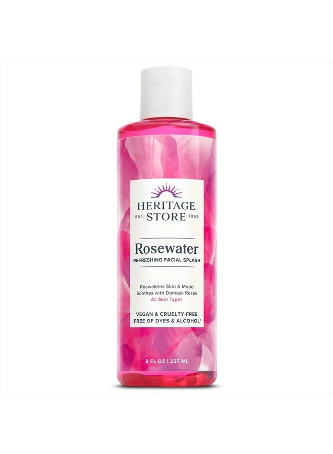 Heritage Store Rosewater, Hydrating Formula for Skin & Hair, No Dyes or Alcohol, Vegan 8oz