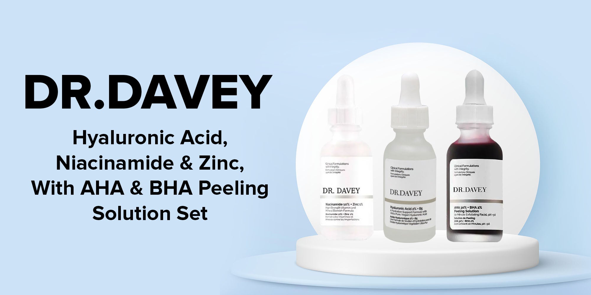 Hyaluronic Acid, Niacinamide & Zinc With AHA & BHA Peeling Solution Set Multicolour 30/30/30ml