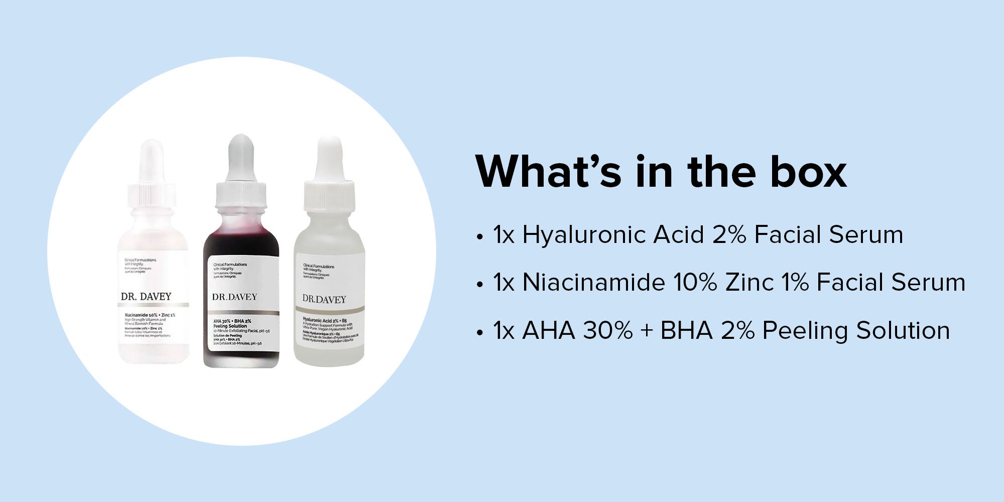 Hyaluronic Acid, Niacinamide & Zinc With AHA & BHA Peeling Solution Set Multicolour 30/30/30ml