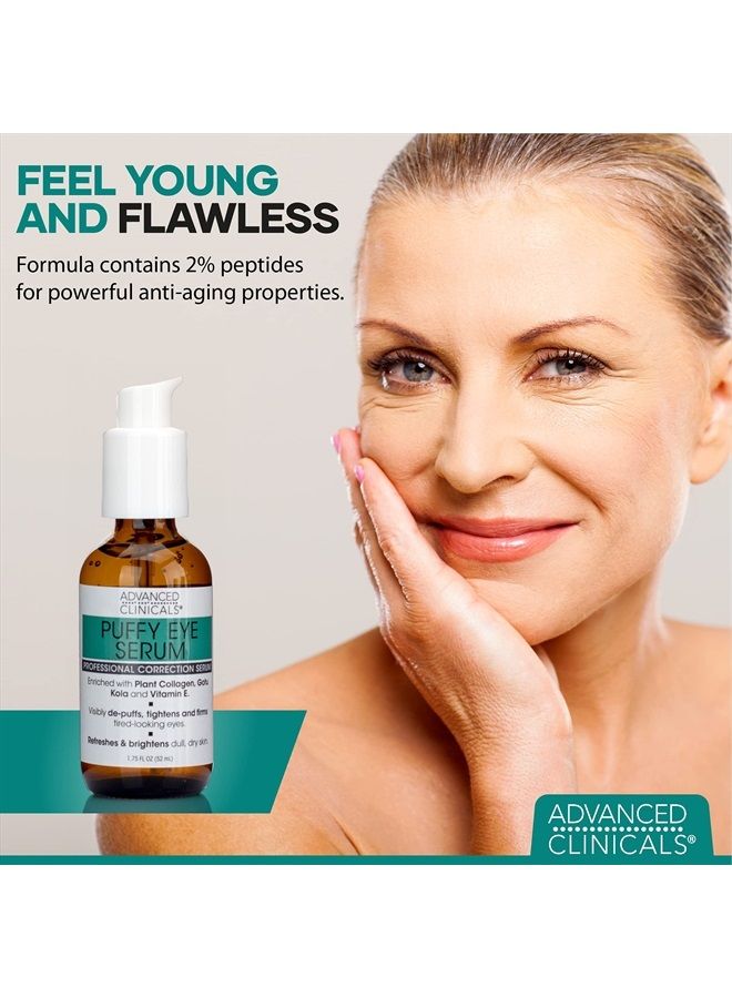 Puffy Eyes Treatment Eye Serum Anti Aging, Brightening, & Firming Under Eye Serum with Vitamin E, Collagen, Gotu Kola, Caffeine, & Green Tea Helps Hydrate & Calm Puffiness by Advanced Clinicals
