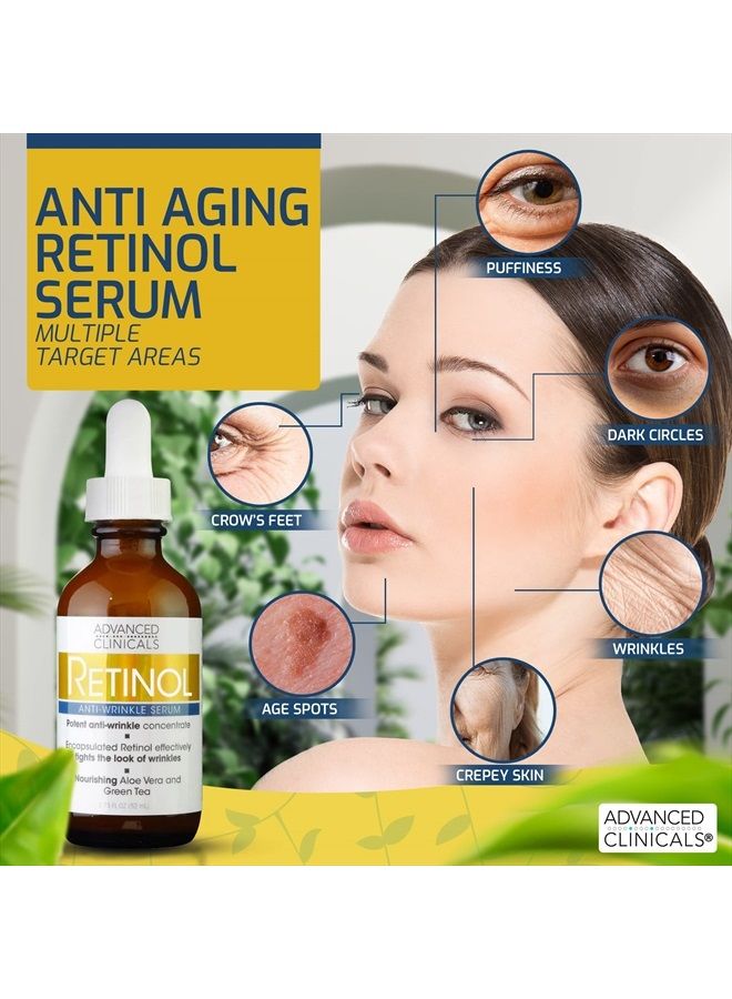 Retinol Facial Serum Moisturizer Skin Care For Face, Anti Aging Retinol Concentrate Reduces Appearance Of Wrinkles & Fine Lines W/Nourishing Aloe Vera & Green Tea, 1.75 Fl Oz