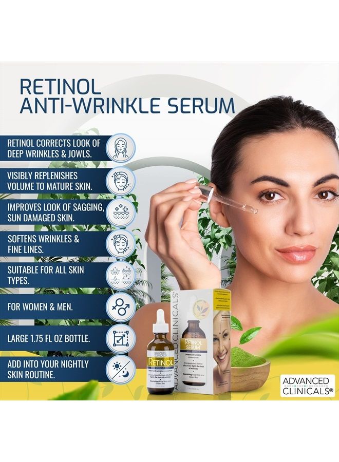 Retinol Facial Serum Moisturizer Skin Care For Face, Anti Aging Retinol Concentrate Reduces Appearance Of Wrinkles & Fine Lines W/Nourishing Aloe Vera & Green Tea, 1.75 Fl Oz