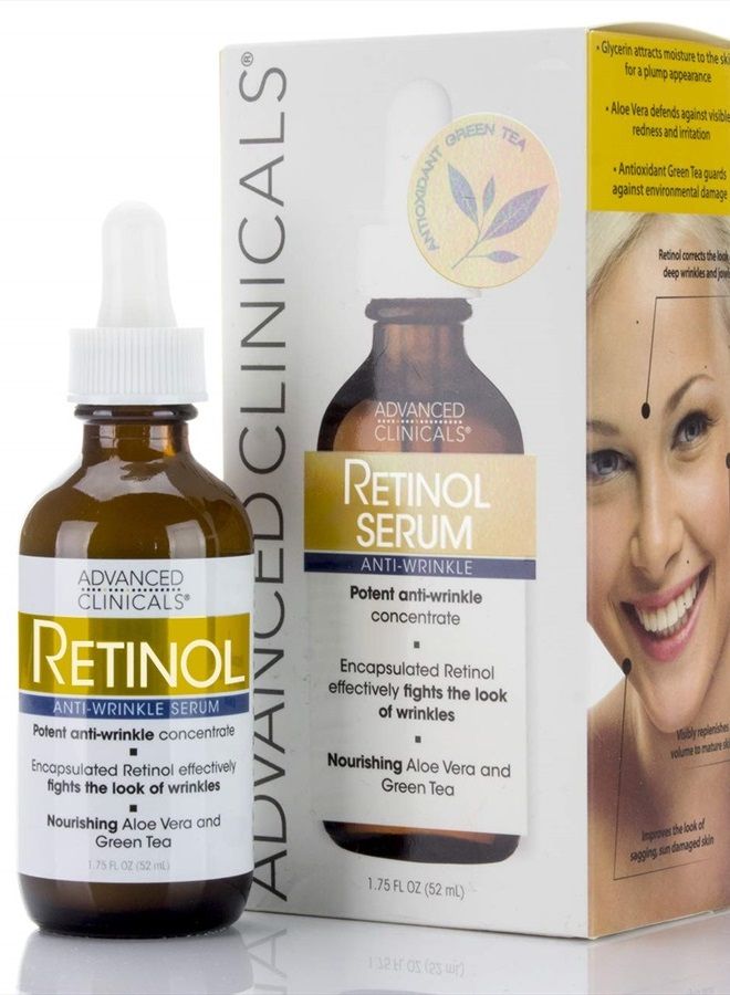 Retinol Facial Serum Moisturizer Skin Care For Face, Anti Aging Retinol Concentrate Reduces Appearance Of Wrinkles & Fine Lines W/Nourishing Aloe Vera & Green Tea, 1.75 Fl Oz