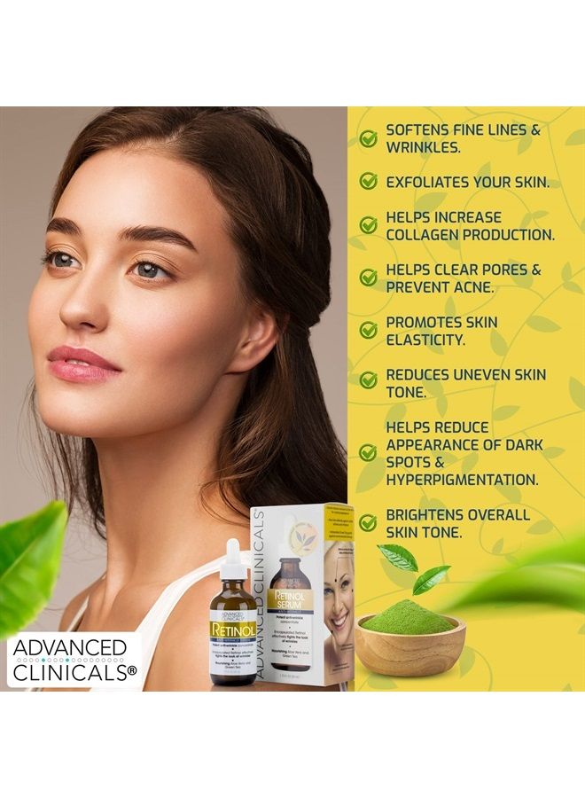 Retinol Facial Serum Moisturizer Skin Care For Face, Anti Aging Retinol Concentrate Reduces Appearance Of Wrinkles & Fine Lines W/Nourishing Aloe Vera & Green Tea, 1.75 Fl Oz
