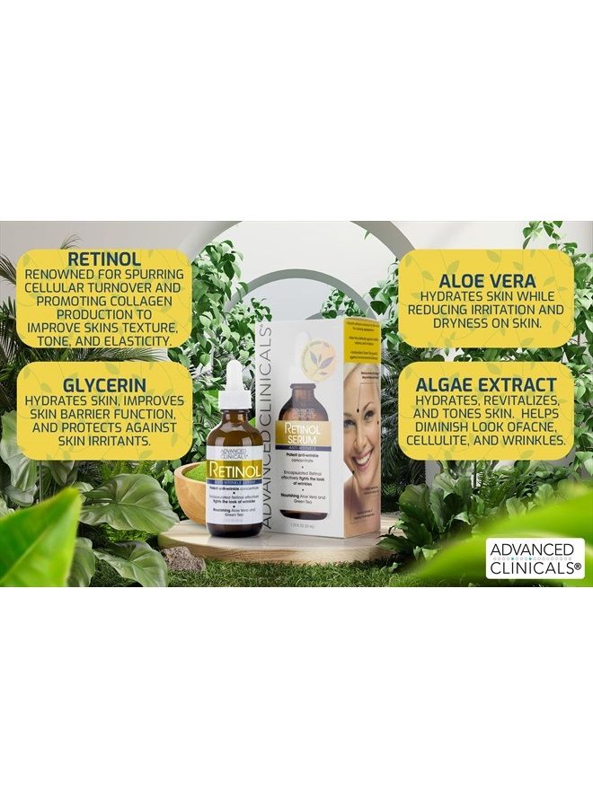 Retinol Facial Serum Moisturizer Skin Care For Face, Anti Aging Retinol Concentrate Reduces Appearance Of Wrinkles & Fine Lines W/Nourishing Aloe Vera & Green Tea, 1.75 Fl Oz
