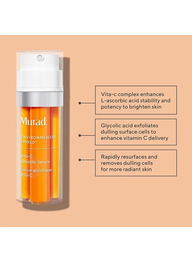 Vita-C Glycolic Serum - Environmental Shield Skin Brightening Vitamin C Face Serum - Hyperpigmentation Treatment Backed by Science, 1 Fl Oz