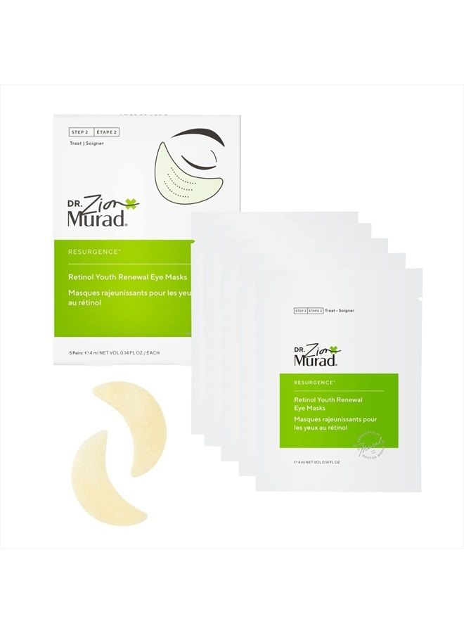 Dr. Zion Retinol Youth Renewal Eye Masks – No-Slip Under Eye Patches for Fine Lines, Wrinkles, Crow's Feet and Puffy Eyes - Full Absorption Treatment Strips, 5 Pairs