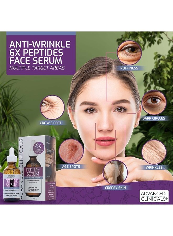 Peptide Facial Serum Moisturizer Skin Care Oil For Face, Wrinkles, Fine Lines, & Puffiness. 6X Peptide Concentrate Serum W/Collagen Plumps, Lifts, & Evens Skin Tone, 1.75 Fl Oz