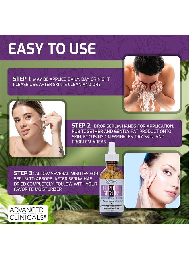 Peptide Facial Serum Moisturizer Skin Care Oil For Face, Wrinkles, Fine Lines, & Puffiness. 6X Peptide Concentrate Serum W/Collagen Plumps, Lifts, & Evens Skin Tone, 1.75 Fl Oz
