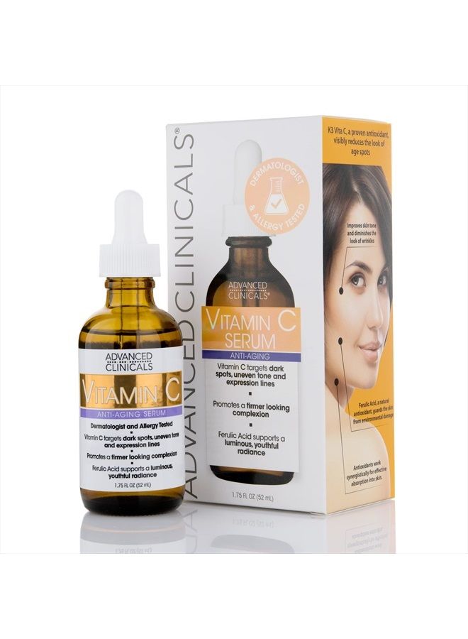 Vitamin C Facial Serum Skin Care Anti-Aging Moisturizer Potent Vitamin C Face Lotion For Dry Skin, Age Spots, Wrinkle Repair, & Uneven Skin Tone, 1.75 Fl Oz (Pack of 1)