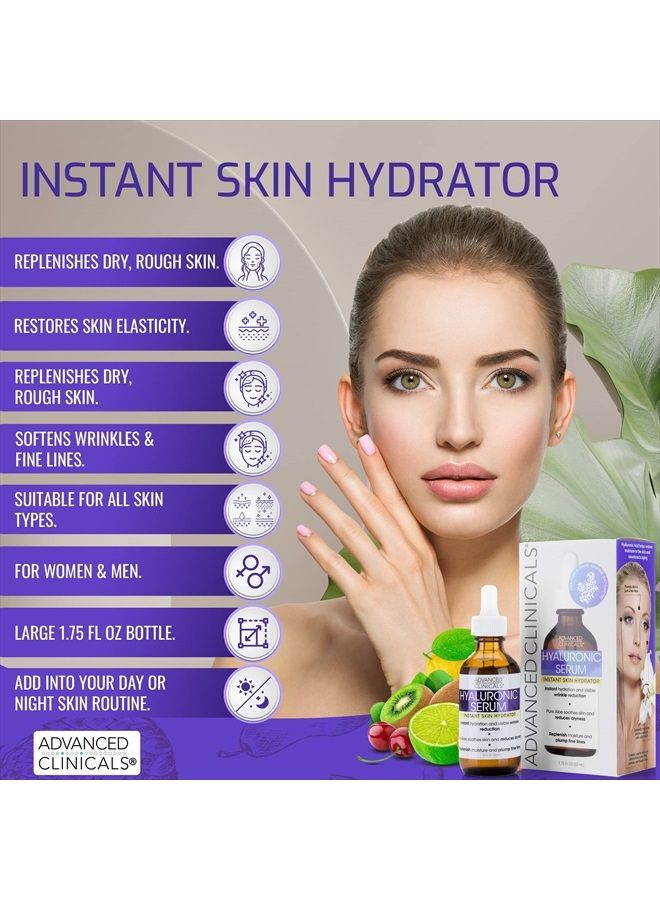 Hyaluronic Acid Face Serum Skin Care Facial Moisturizer To Restore Skin, Anti Aging Face Serum For Wrinkles, Dark Spots, Fine Lines, & Dry Skin, 1.75 Fl Oz (Pack Of 2)