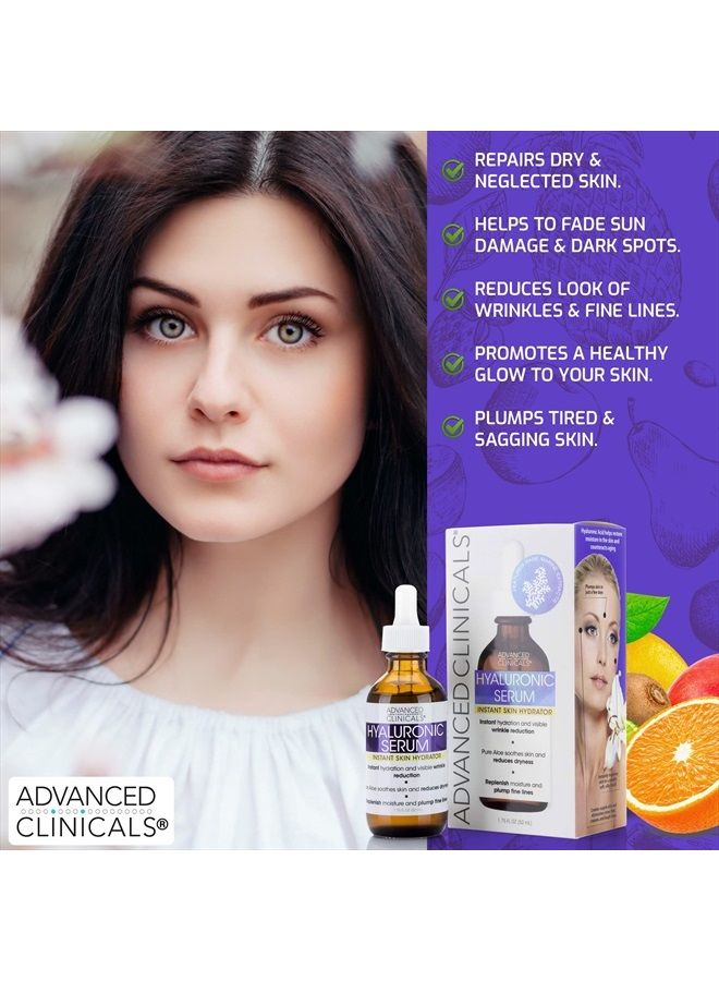 Hyaluronic Acid Face Serum Skin Care Facial Moisturizer To Restore Skin, Anti Aging Face Serum For Wrinkles, Dark Spots, Fine Lines, & Dry Skin, 1.75 Fl Oz (Pack Of 2)