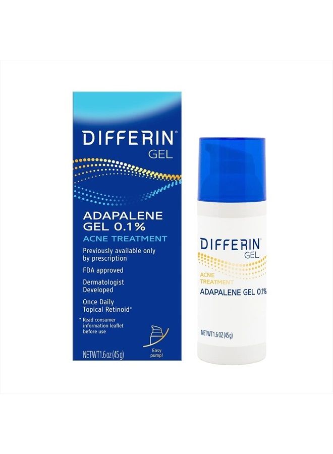 Acne Treatment Gel, 90 Day Supply, Retinoid Treatment for Face with 0.1% Adapalene, Gentle Skin Care for Acne Prone Sensitive Skin, 45g Pump (Packaging May Vary)