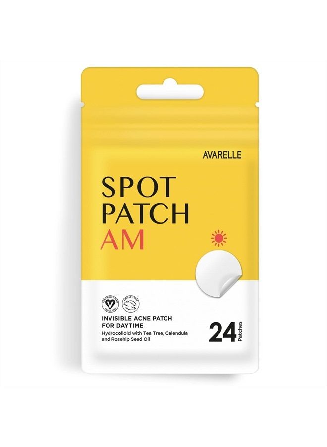 Avarelle Acne Spot Patch AM (24 Count) Acne Clearing Device & Thin Hydrocolloid Spot Treatment with Rosehip, Calendula, and Tea Tree Oil for Acne, Calendula Oil, and Rosehip Seed, Certified Vegan, Cru