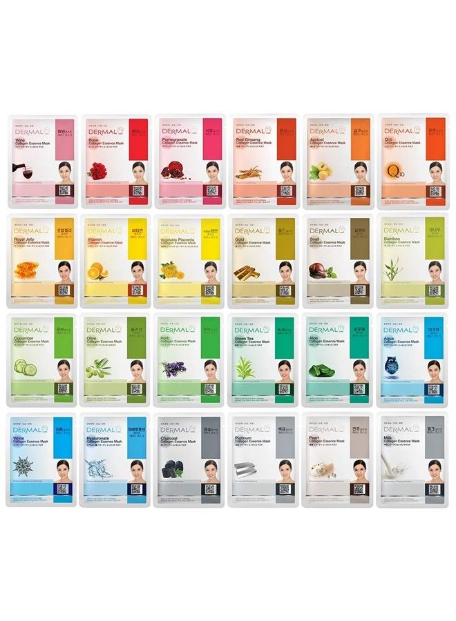 24 Combo 2 Pack Collagen Essence Full Face Facial Mask Sheet - The Ultimate Supreme Collection for Every Skin Condition Day to Day Skin Concerns. Nature made Freshly packed Korean Face Mask