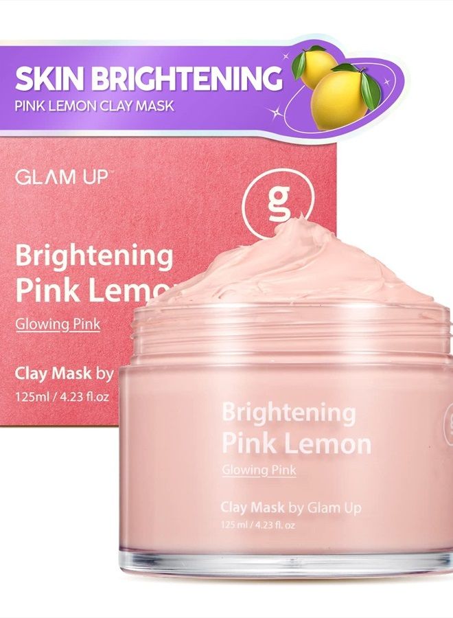 Glam Up Brightening Pink Lemon Clay Mask | Gentle Exfoliating Hydrating Face Masks for Dark Spots | Brightening Pink Clay Mask for Dull Skin, Pore Cleansing Blackhead remover, Vegan Facial masks - (12