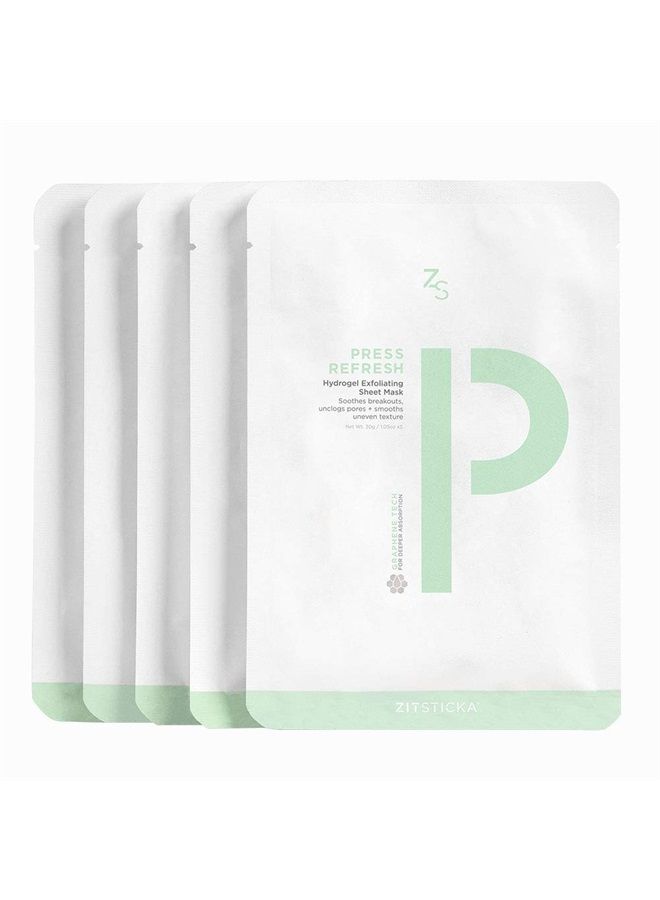 Sheet Masks for Face Skincare - 5pack Press Refresh - Exfoliating & Hydrating Sheet Mask for Dry & Sensitive Skin - Soothe Breakouts & Acne-Prone Skin - Beauty Facial Skin Care for Woman