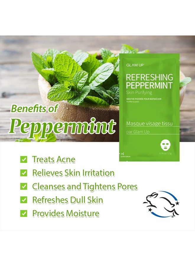 Sheet Mask Refreshing Peppermint (10 sheets) - Calming, Pore Tightening