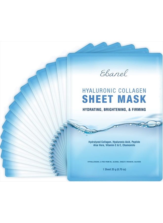 15 Pack Collagen Peptide Hydrating Face Masks, Instant Brightening Firming Anti Aging Face Sheet Masks, Moisturizing Spa Face Masks Skincare with Hyaluronic Acid, Vitamin C, Chamomile, Aloe