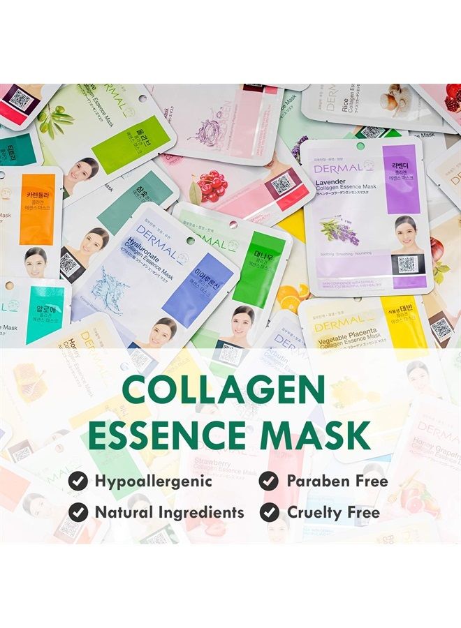 24 Combo Pack A Collagen Essence Korean Face Mask - Hydrating and Soothing Facial Mask with Panthenol - Hypoallergenic Self Care Sheet Mask for All Skin Types - Natural Home Spa Treatment Masks