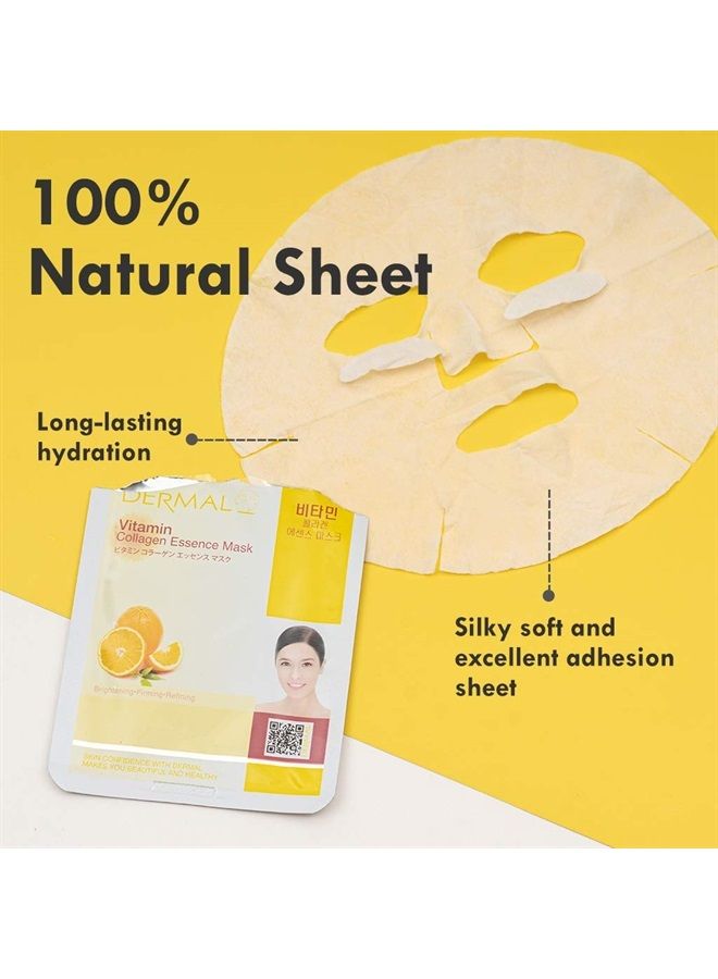 24 Combo Pack A Collagen Essence Korean Face Mask - Hydrating and Soothing Facial Mask with Panthenol - Hypoallergenic Self Care Sheet Mask for All Skin Types - Natural Home Spa Treatment Masks