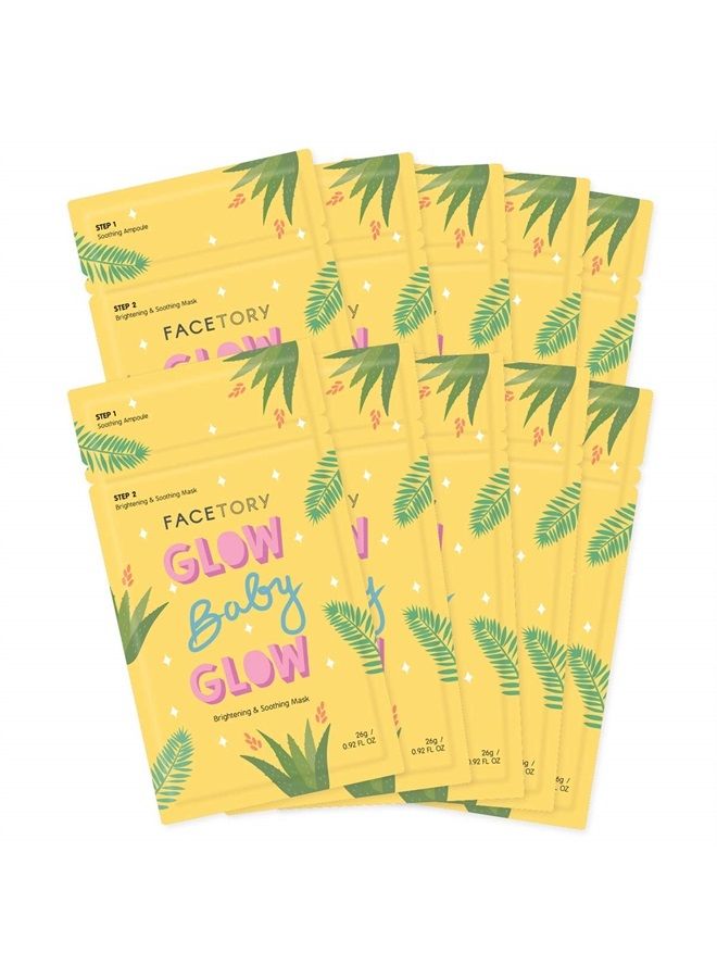 Glow Baby Glow 2-Step Radiance Boosting Sheet Mask with Niacinamide and Cica - For Dull, Dehydrated Skin - Illuminating, Calming, Soothing, and Moisturizing (Pack of 10)